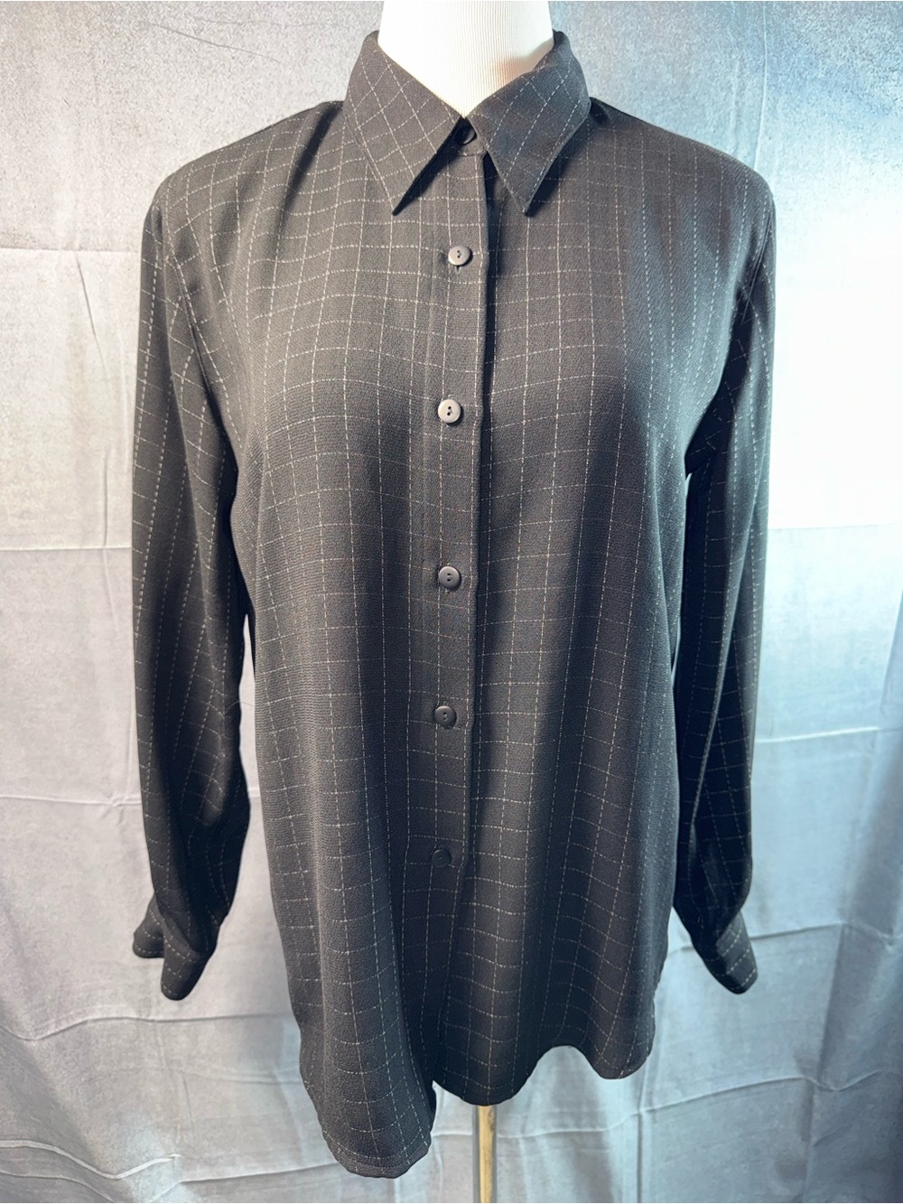 1435-Geoffrey Beene Black Windowpane Button-Down Shirt